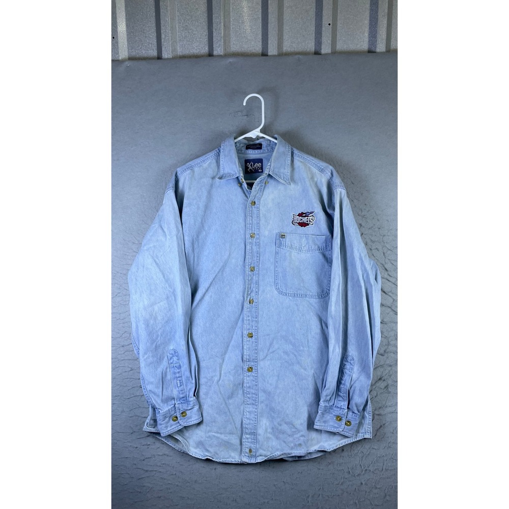Lee Denim Shirt Mens L Blue Good Houston Rockets NBA Vintage 90s Cotton LS